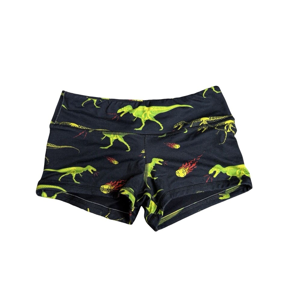 FLEO Womens Black T Rex Dinosaur Athletic Workout Shorts Size Small Athleisure